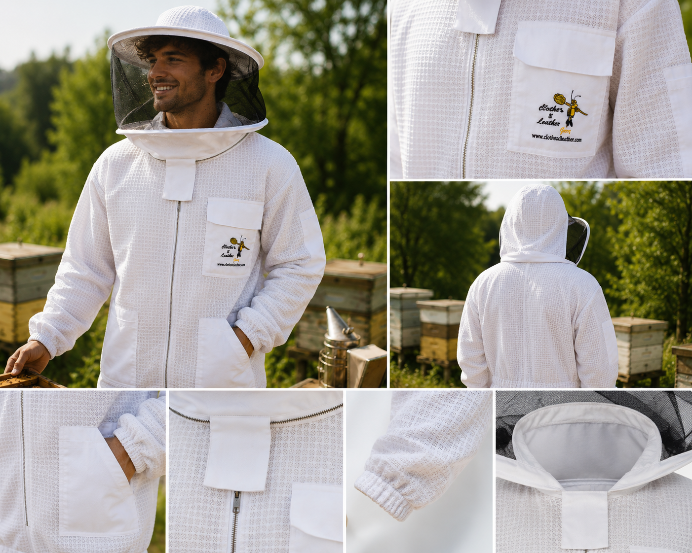 Beekeeping Ventilated Jacket Three Layer Mesh Ultra Round Veil in White Colour (1 X Free Gloves)