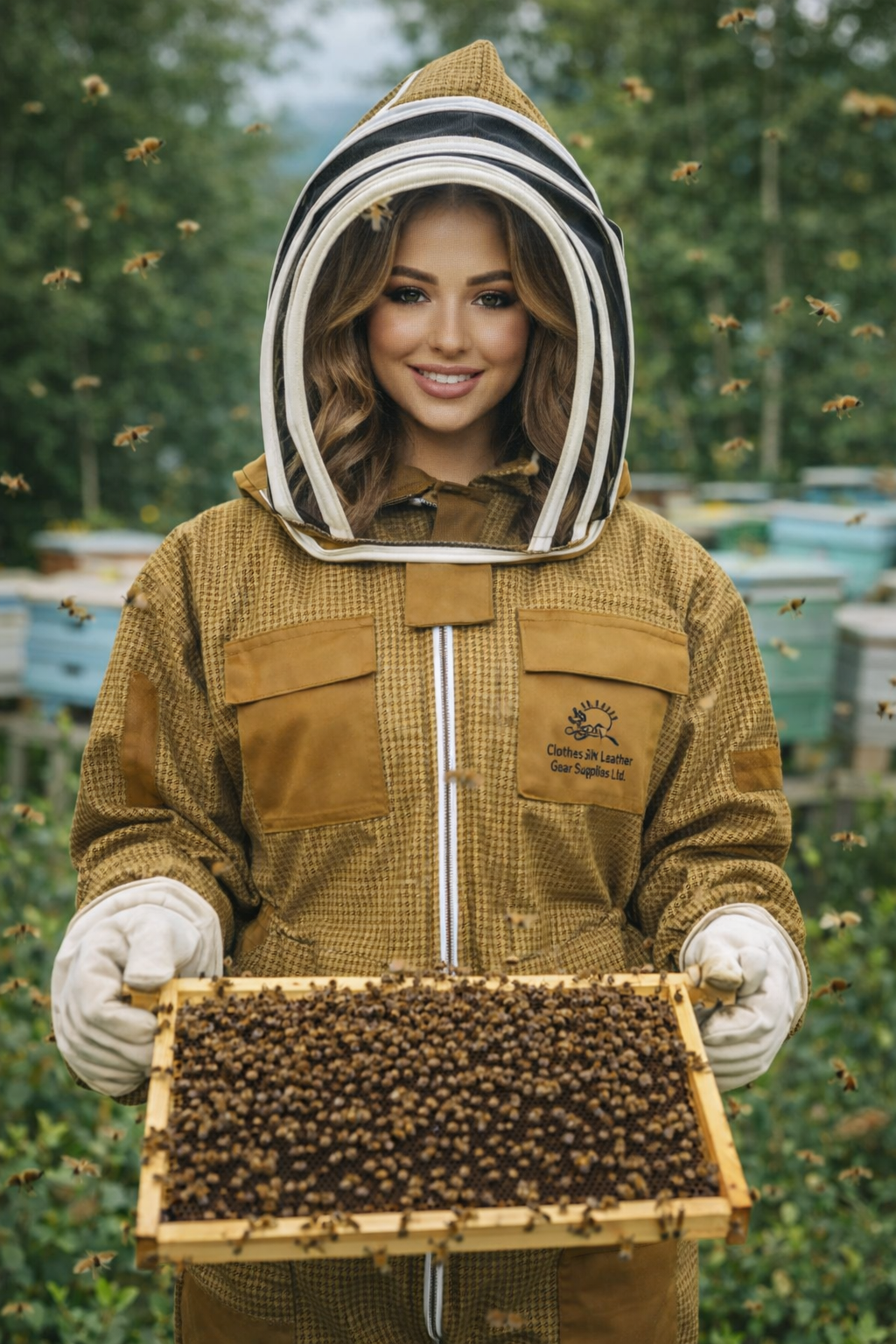 Beekeeping Ventilated Suit Three Layer Mesh Ultra Fencing Veil in khaki