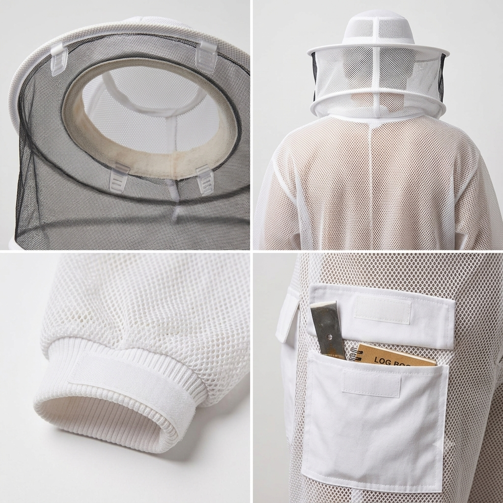 Beekeeping Three Layer Mesh Ultra Ventilated Round Veil Suit in White Colour (Free Gloves)