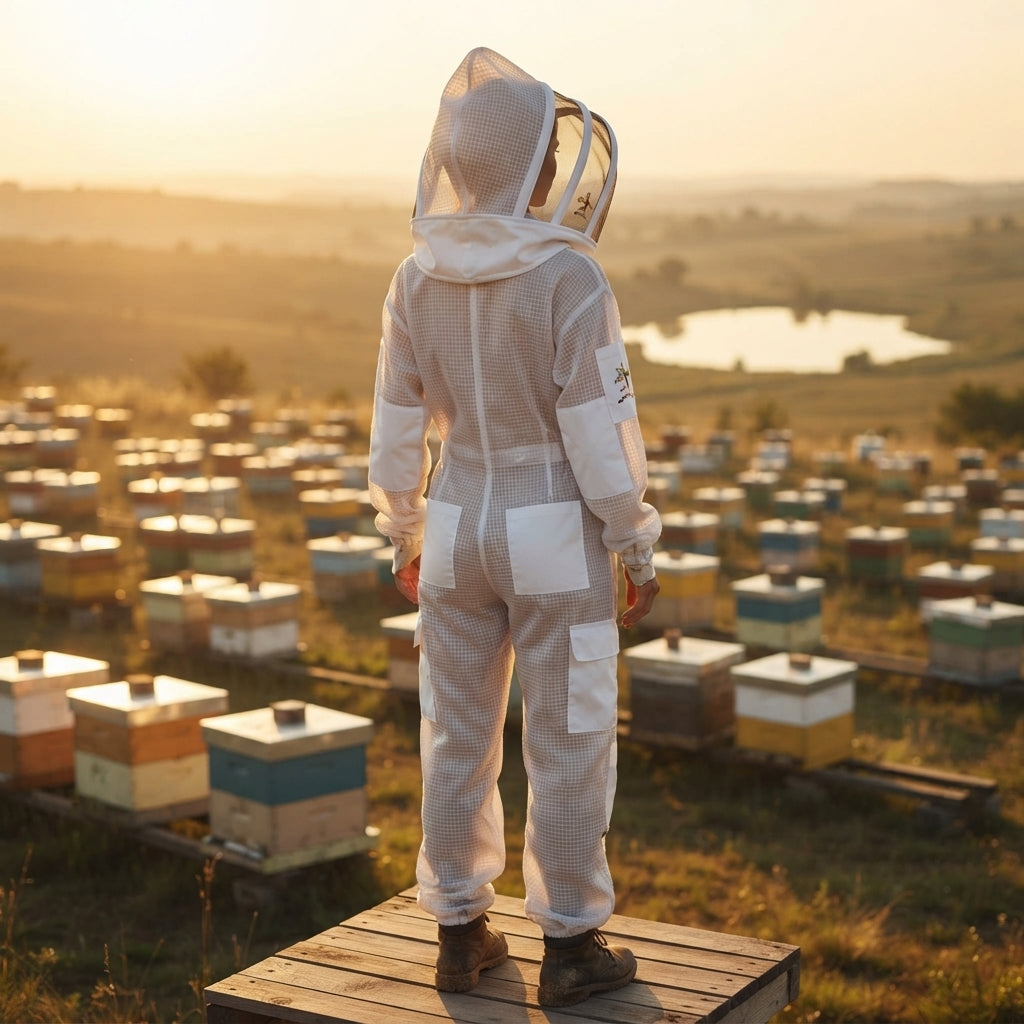 Beekeeping Three Layer Ultra Ventilated Fencing Veil Suit in White (Free Gloves)