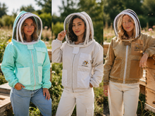 Load image into Gallery viewer, Beekeeping Ventilated Three Layer Mesh Jacket With Fencing Veil In Three Colours (Khaki/White/Aqua)