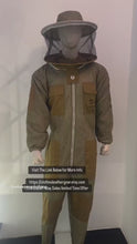 Load and play video in Gallery viewer, Beekeeping Ventilated Suit Three Layer Mesh Ultra Round Veil in Khaki Colour (1 X Free Gloves)