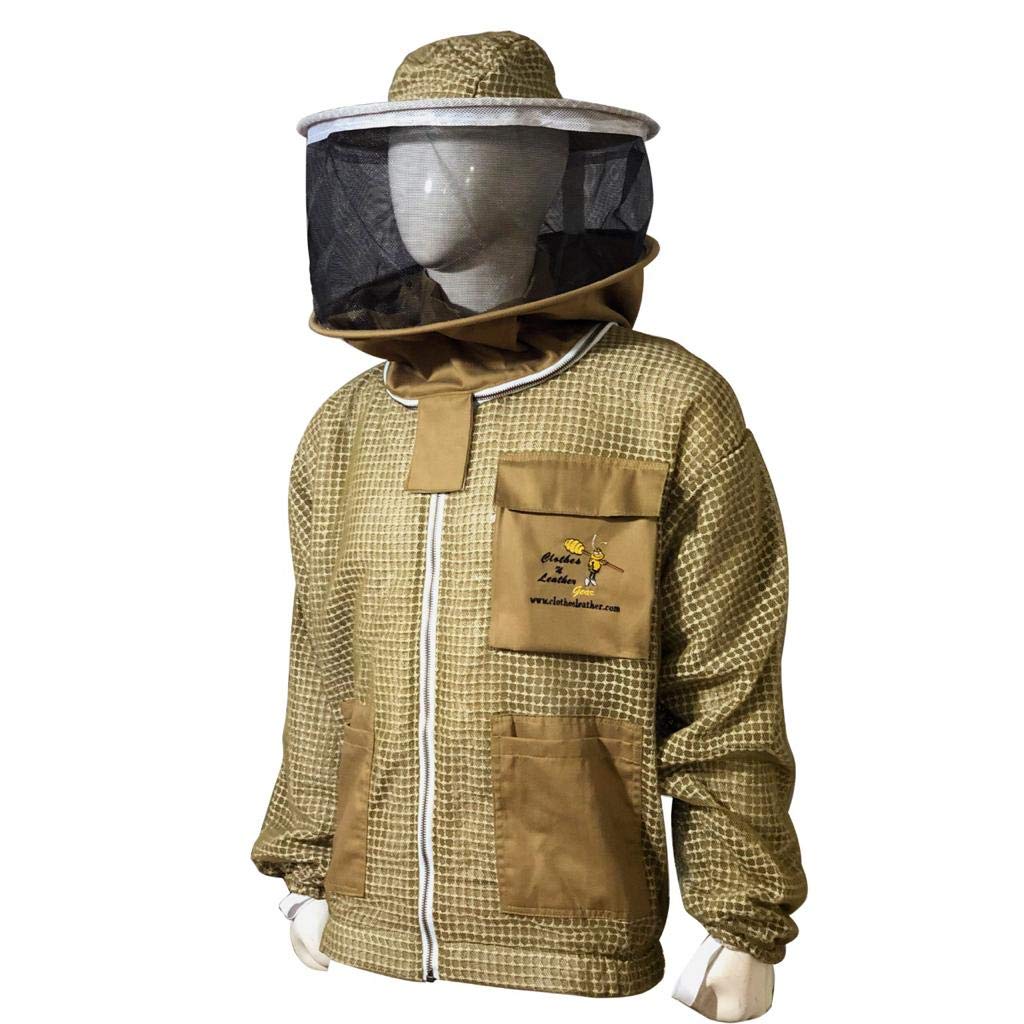 Beekeeping Ventilated Three Layer Mesh Jacket with Round Veil in khaki