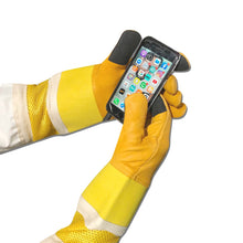 Lade das Bild in den Galerie-Viewer, Imkerhandschuhe für Erwachsene, halbbelüftet, Rindsleder und Stoffmanschette mit gelbem Touchscreen (nur für Kunden in den USA)