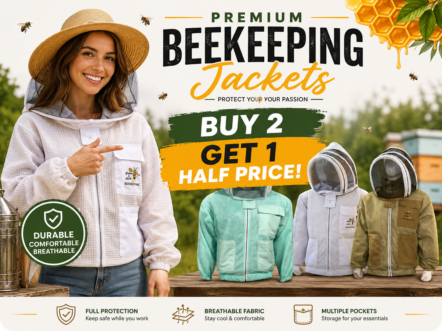 Beekeeping Ventilated Three Layer Mesh Jacket Buy Two Get Third One Half Price