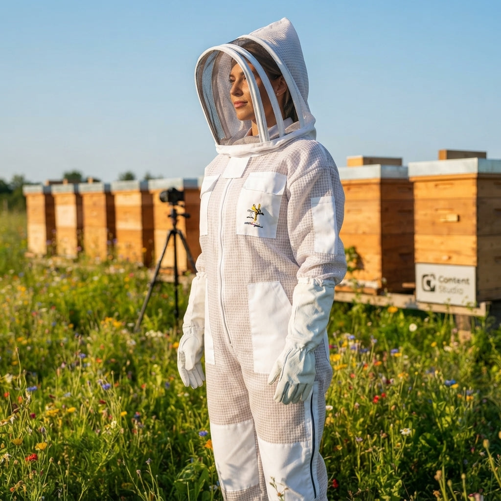 Beekeeping Three Layer Ultra Ventilated Fencing Veil Suit in White (Free Gloves)