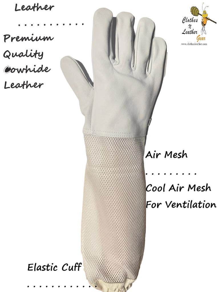 Clothes N Leather Gear Beekeeping Gloves Adult Ventilated Cowhide Leather in White