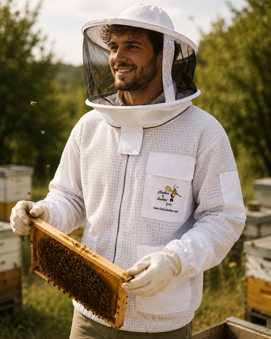 Beekeeping Ventilated Jacket Three Layer Mesh Ultra Round Veil in White Colour (1 X Free Gloves)