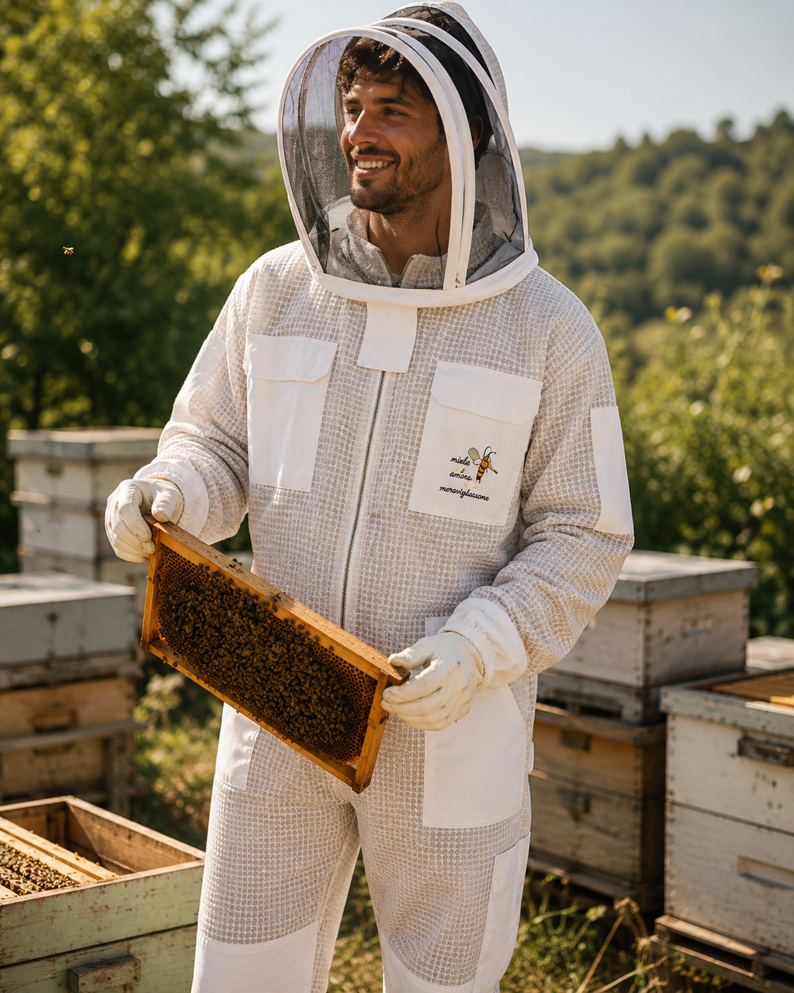 Beekeeping Three Layer Ultra Ventilated Fencing Veil Suit in White (Free Gloves)