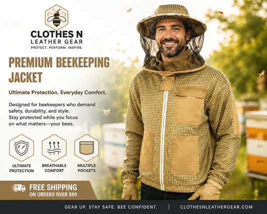 Beekeeping Ventilated Three Layer Mesh Jacket with Round Veil in khaki
