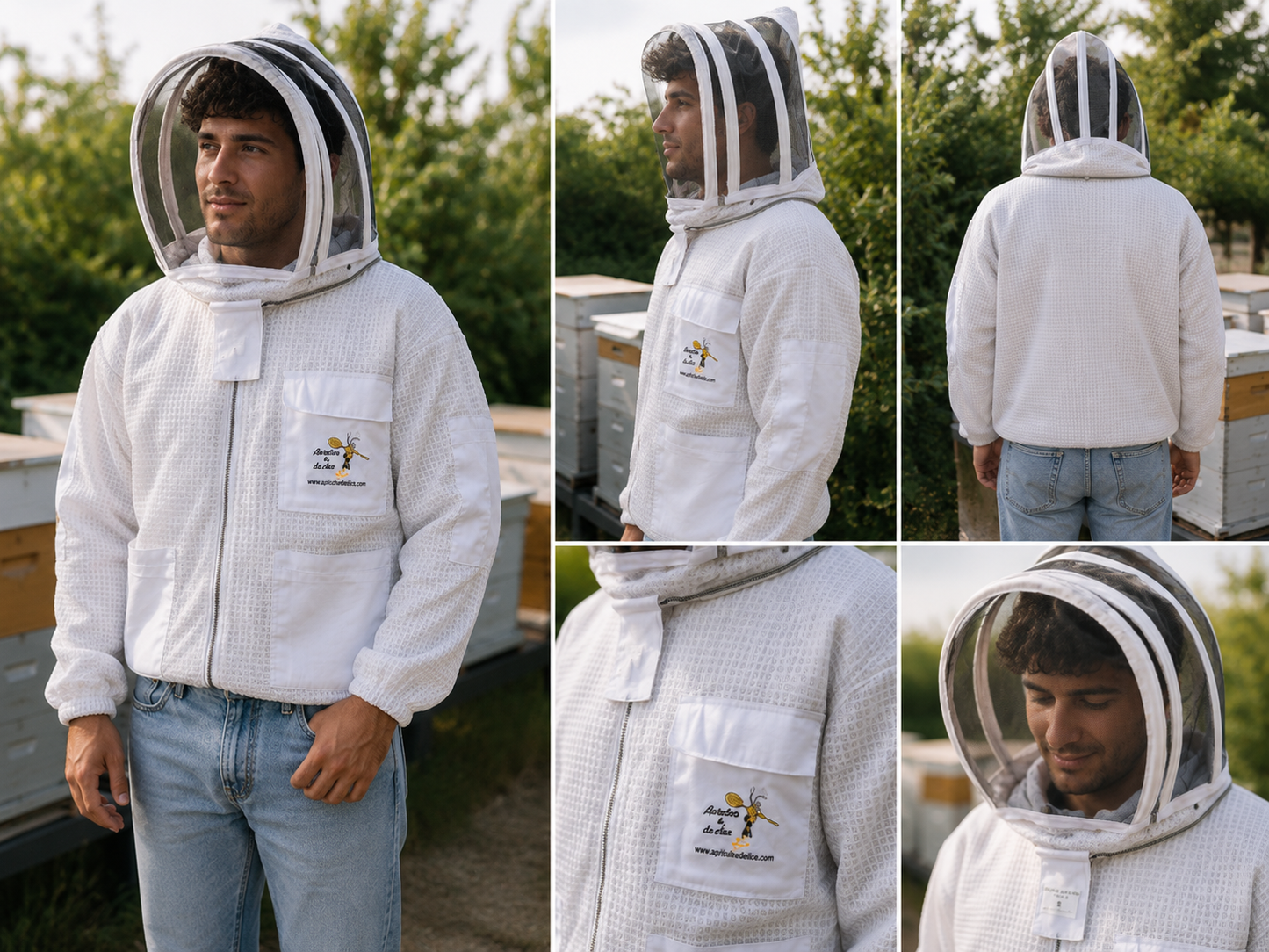 Beekeeping Three layer Mesh Ventilated Jacket With Fencing Veil In White Colour