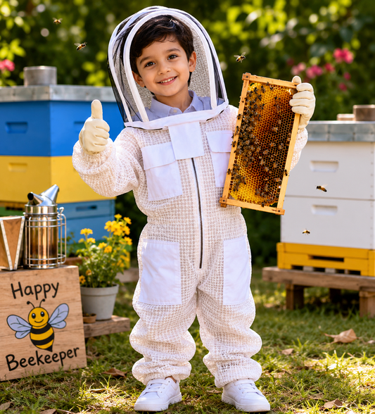 Beekeeping 3 Layer Mesh Ventilated Suit for Kids or Childfs in White Colour