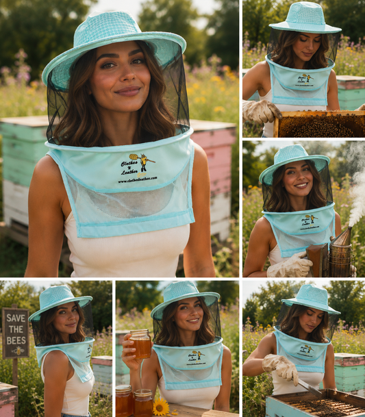 Clothes & Leather Gear Three Layer Mesh Ventilated Beekeeping Veil in Aqua (Round Veil HAT)