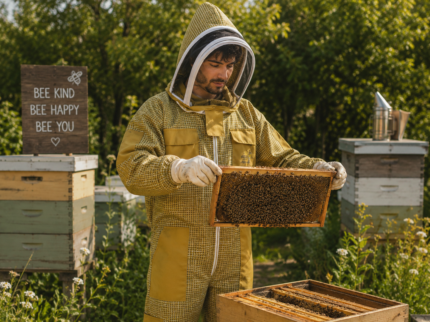 Beekeeping Ventilated Suit Three Layer Mesh Ultra Fencing Veil in khaki
