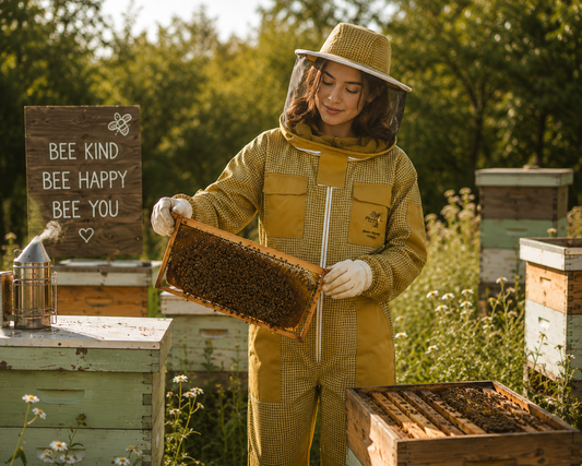 Beekeeping Ventilated Suit Three Layer Mesh Ultra Round Veil in Khaki Colour (1 X Free Gloves)