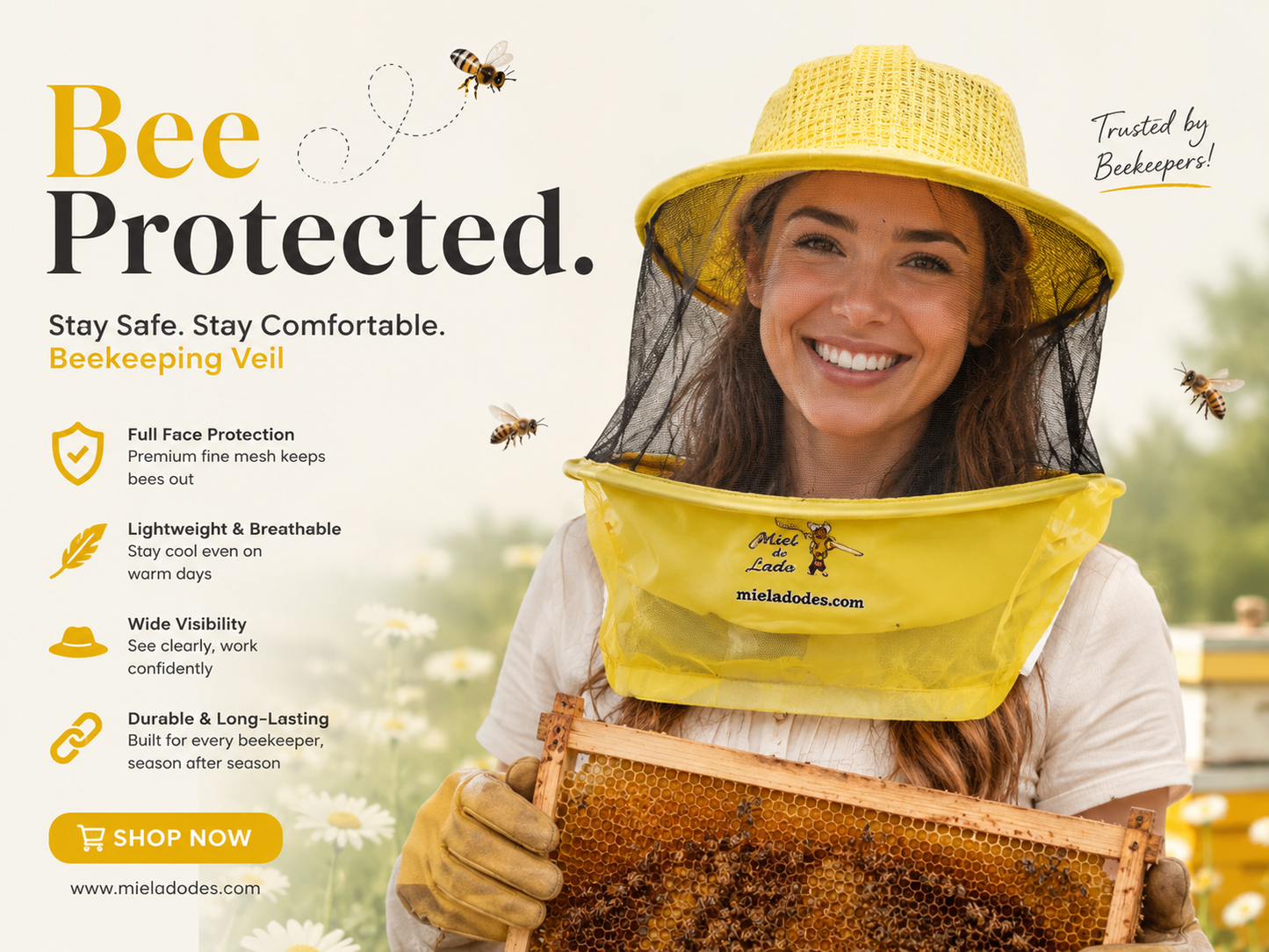 Beekeeping Three Layer Mesh Ventilated Round Veil in Yellow ( Round Veil 3 Layer HAT)