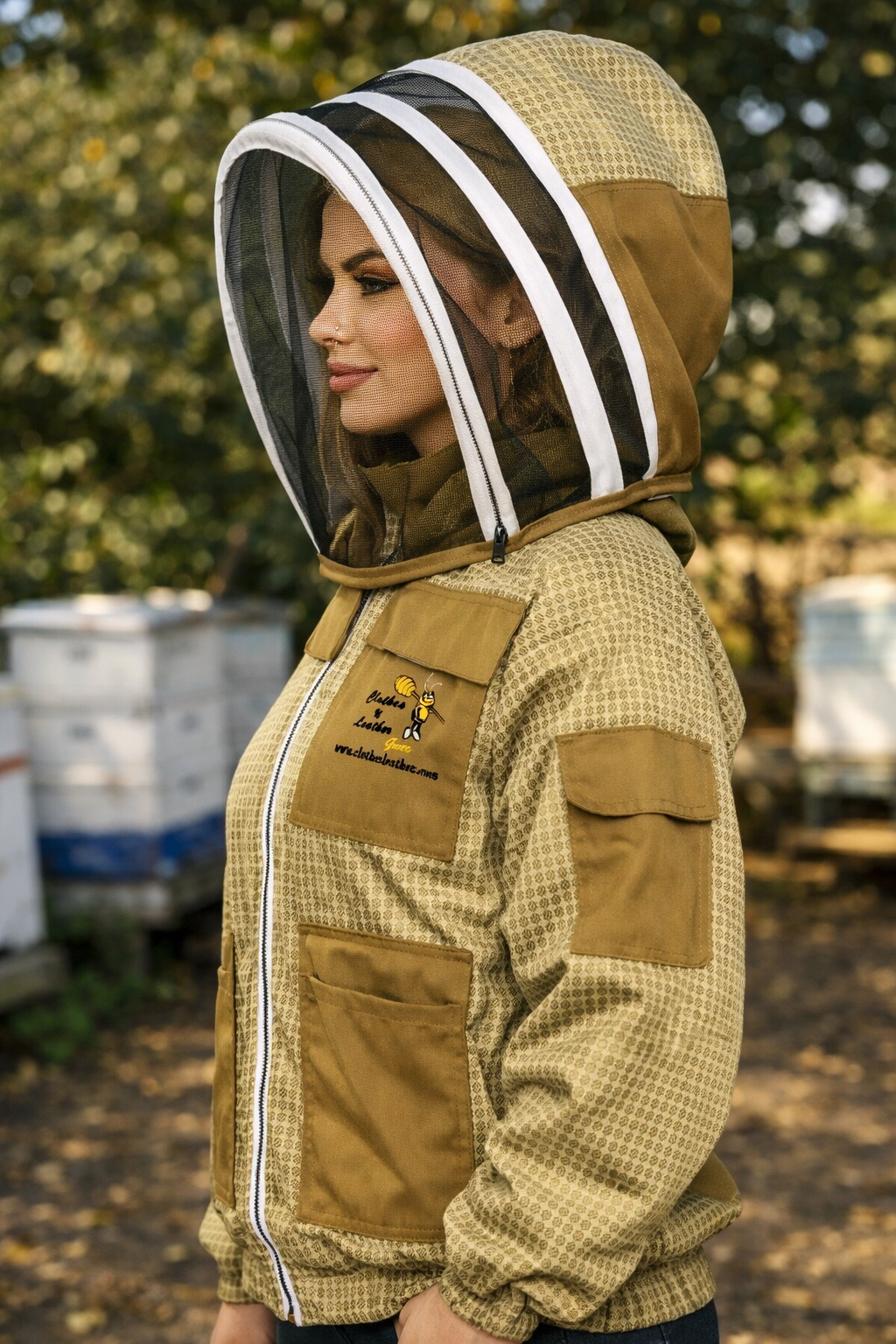 Beekeeping Ventilated Jacket Protection Khaki with Fency veil