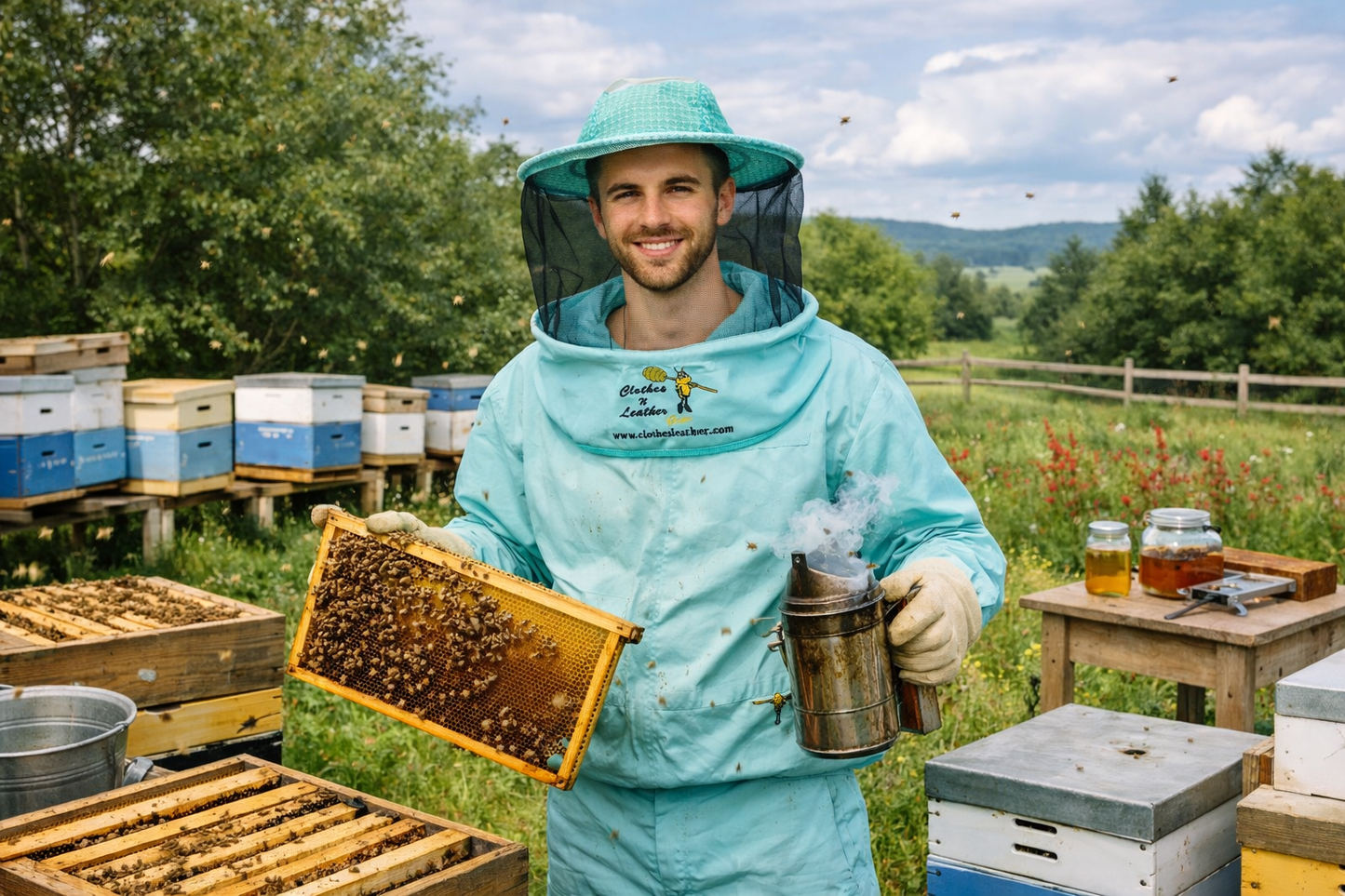 Clothes & Leather Gear Three Layer Mesh Ventilated Beekeeping Veil in Aqua (Round Veil HAT)