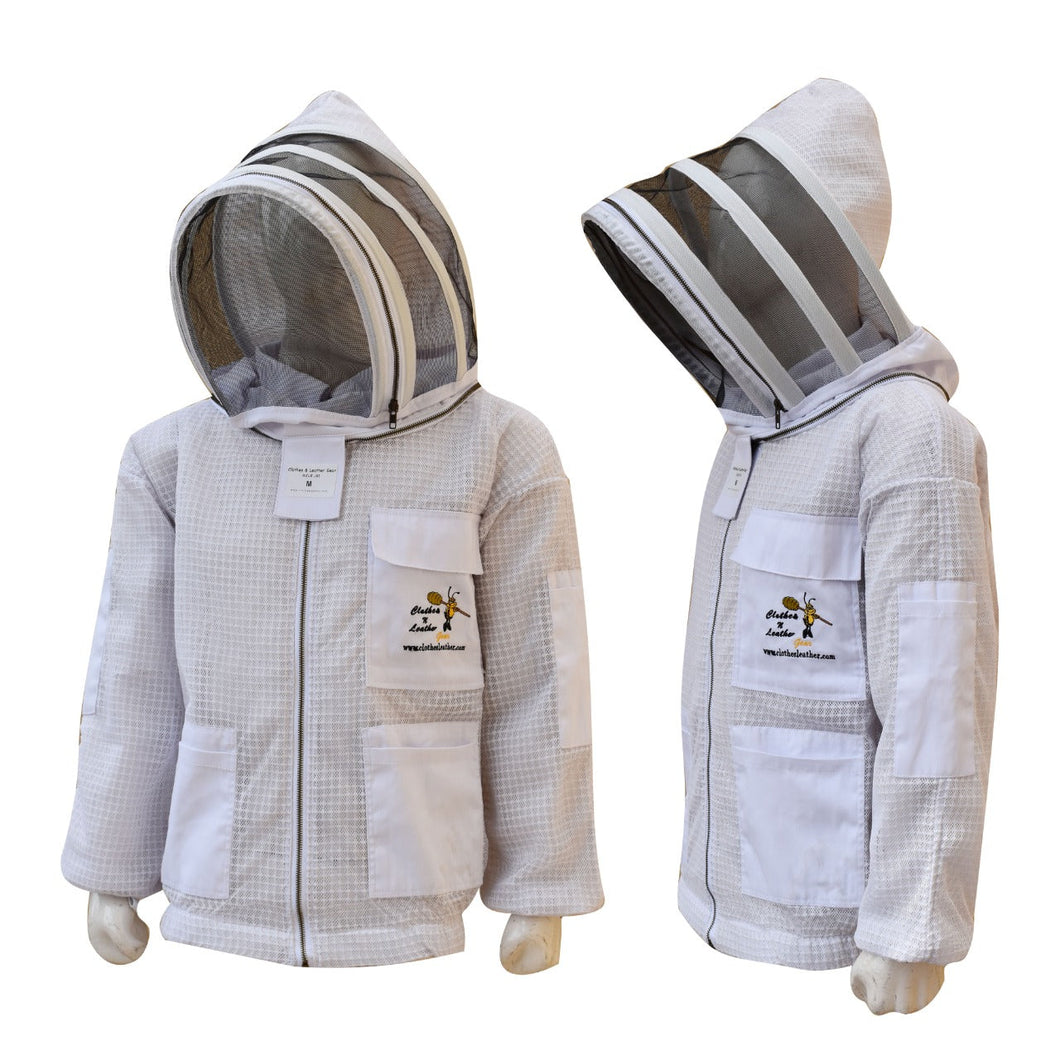 Beekeeping Three layer Mesh Ventilated Jacket With Fencing Veil In White Colour