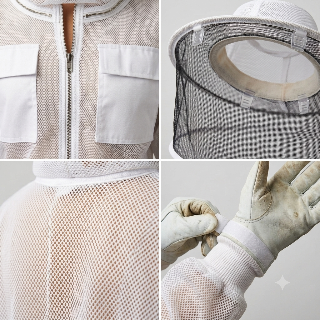 Beekeeping Three Layer Mesh Ultra Ventilated Round Veil Suit in White Colour (Free Gloves)