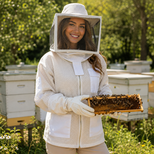 Beekeeping Ventilated Three Layer Mesh Jacket with Square Veil In White Colour