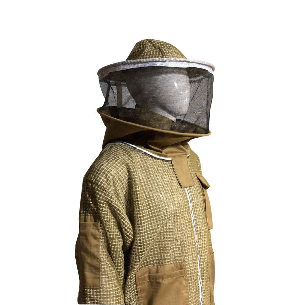 Beekeeping Ventilated Three Layer Mesh Jacket with Round Veil in khaki