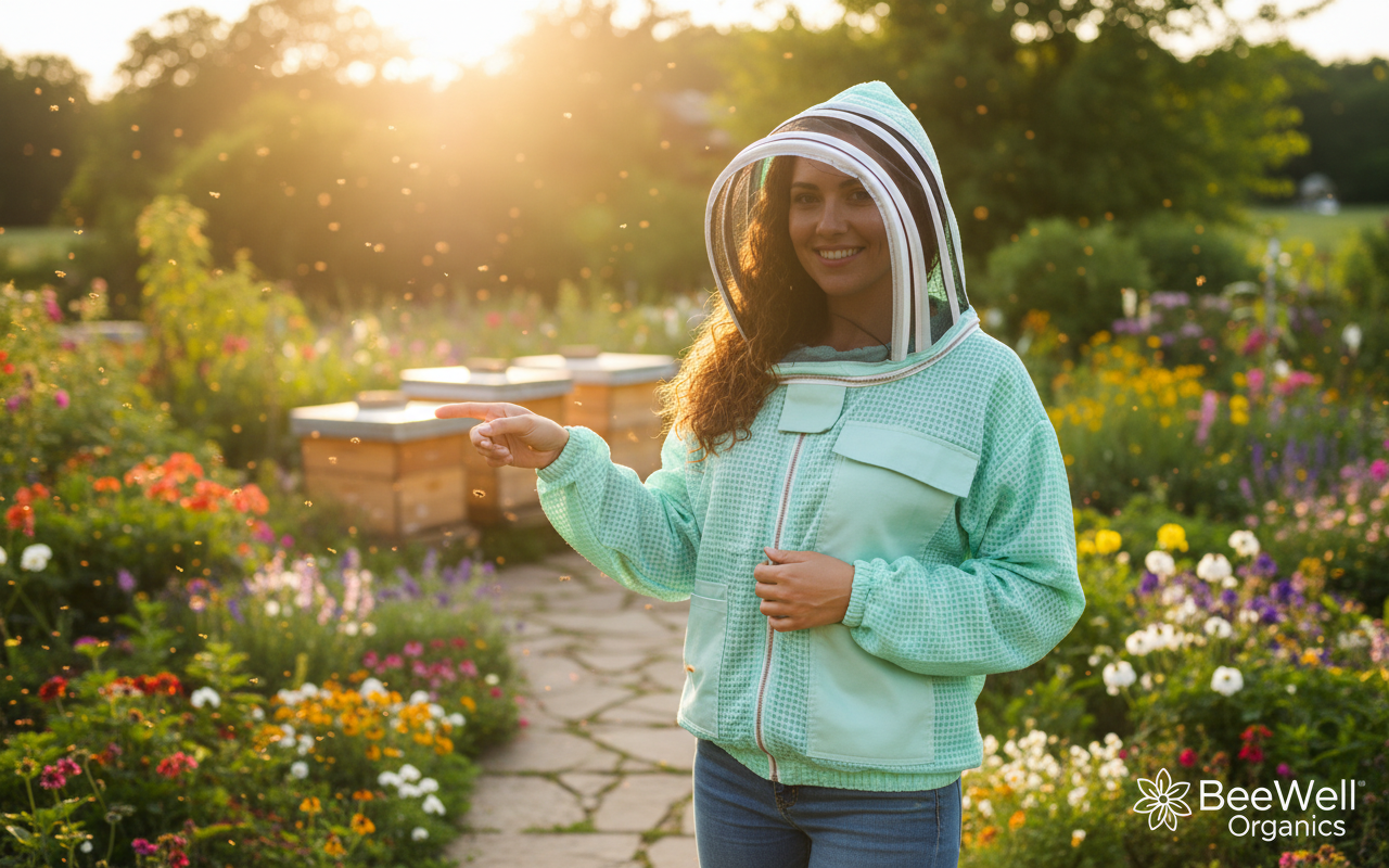 Beekeeping Three Layer Mesh Ultra Ventilated Jacket Aqua Fencing Veil (Free Gloves)