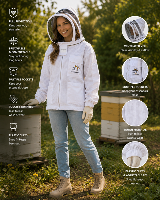 Beekeeping Three layer Mesh Ventilated Jacket With Fencing Veil In White Colour