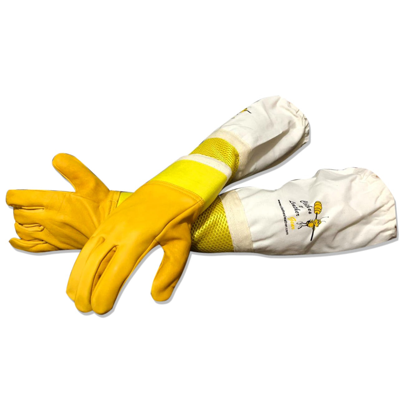 Beekeeping Gloves Adult Semi Ventilated Cowhide Leather & Fabric Cuff in Yellow (For USA Customers Only)