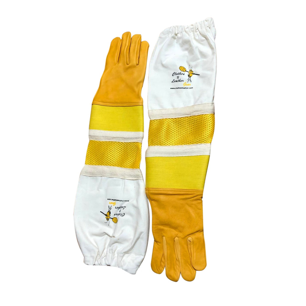 Beekeeping Gloves Adult Semi Ventilated Cowhide Leather & Fabric Cuff in Yellow (For USA Customers Only)