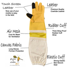 Load image into Gallery viewer, Beekeeping Gloves Adult Semi Ventilated Cowhide Leather &amp; Fabric Cuff In Yellow Touch Screen (FOR USA Customers Only)
