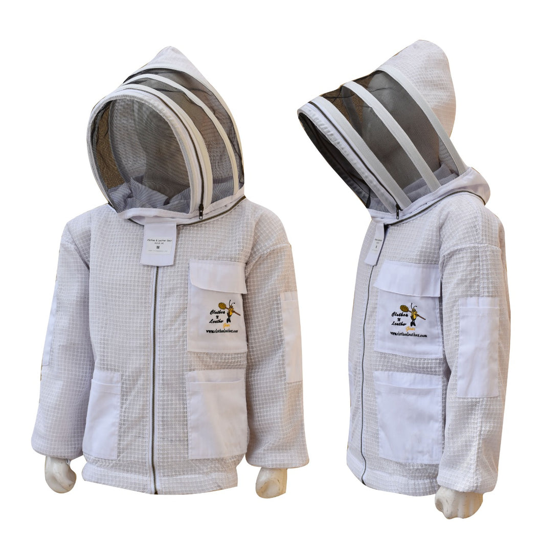 Beekeeping Three layer Mesh Ventilated Jacket With Fencing Veil In White Colour