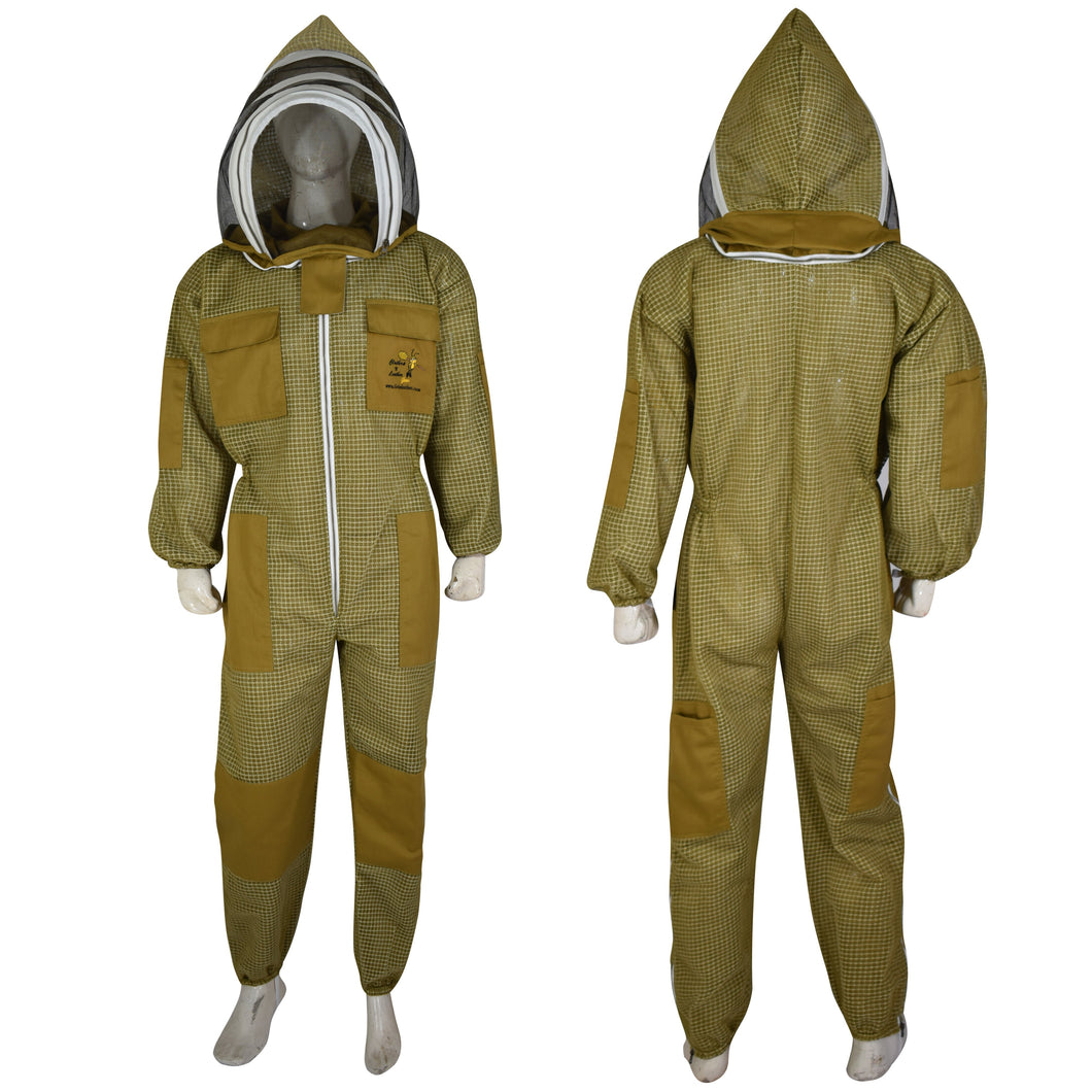 Beekeeping Ventilated Suit Three Layer Mesh Ultra Fencing Veil in khaki