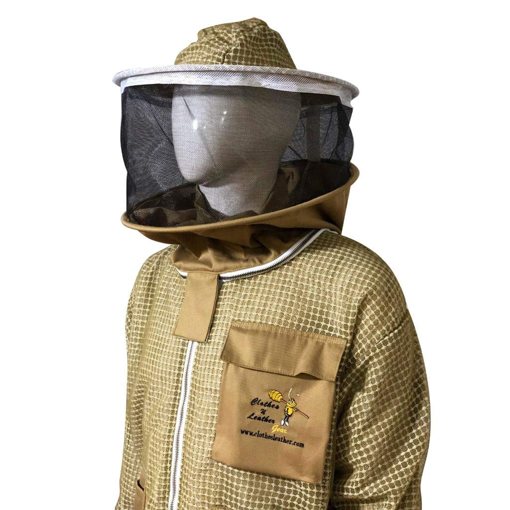 Beekeeping Ventilated Three Layer Mesh Jacket with Round Veil in khaki