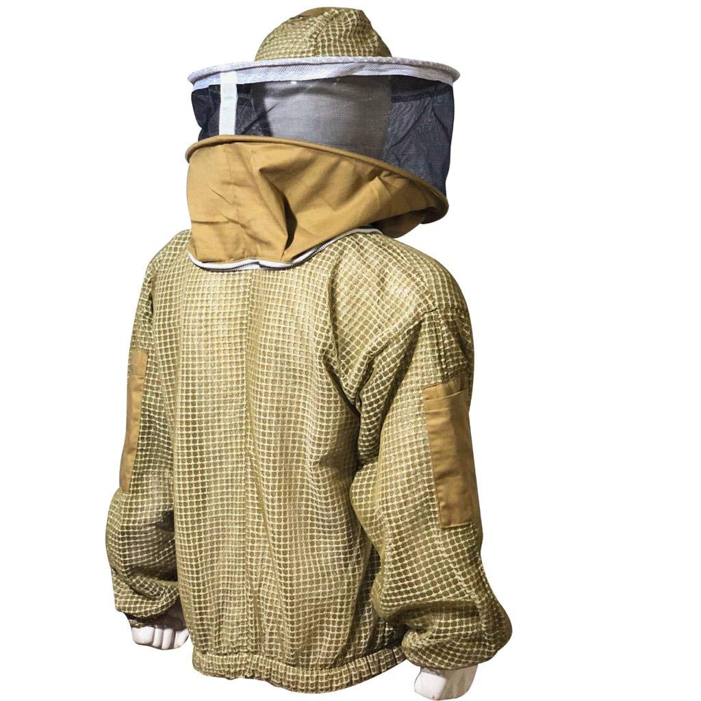 Beekeeping Ventilated Three Layer Mesh Jacket with Round Veil in khaki