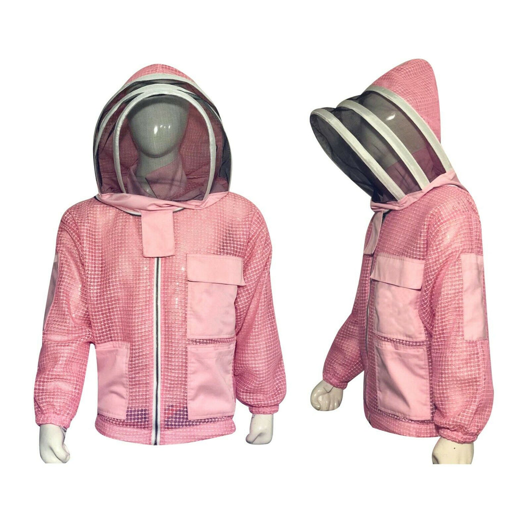 Beekeeping Three Layer Mesh Ultra Ventilated Jacket Pink Fencing Veil (Free Gloves)