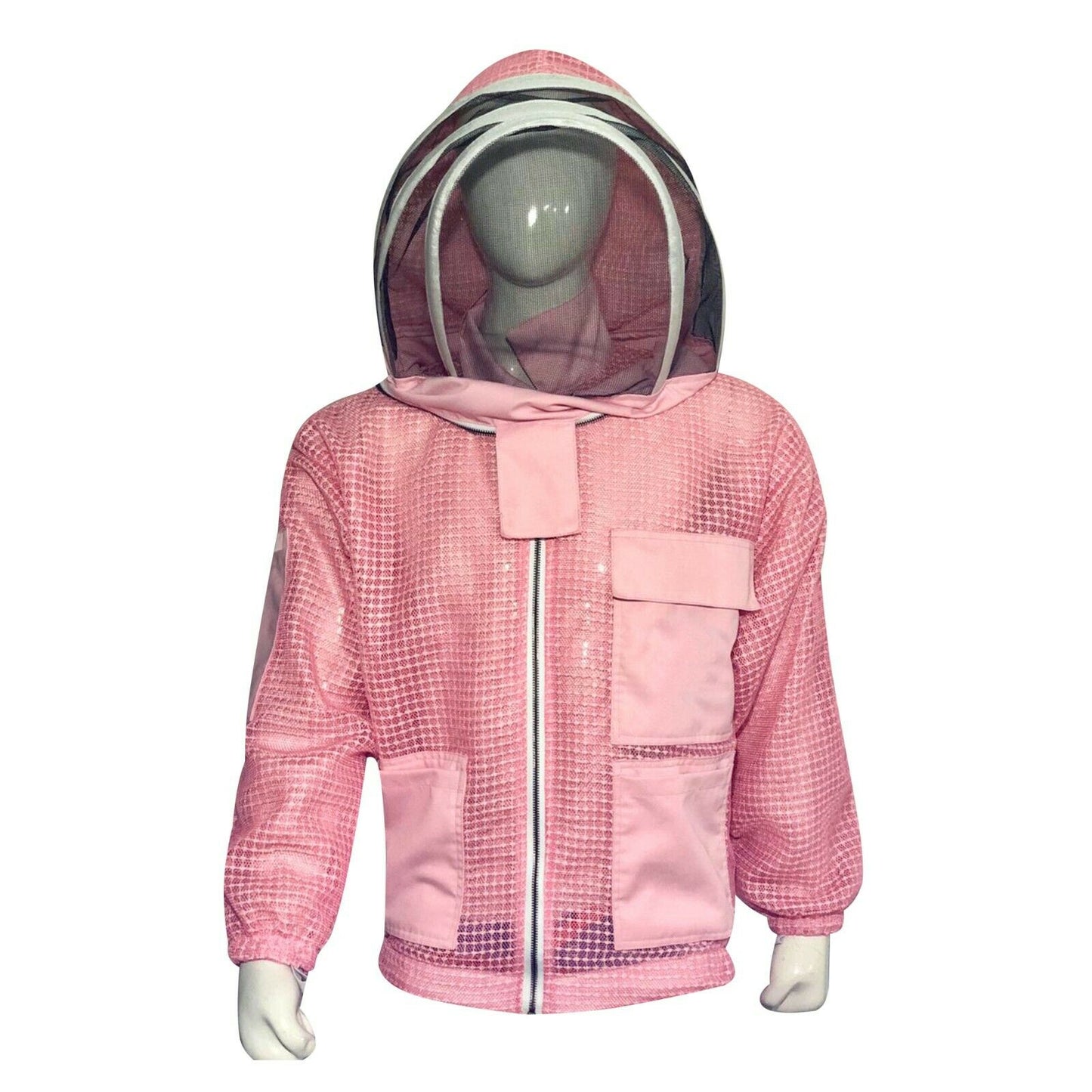Beekeeping Three Layer Mesh Ultra Ventilated Jacket Pink Fencing Veil (Free Gloves)