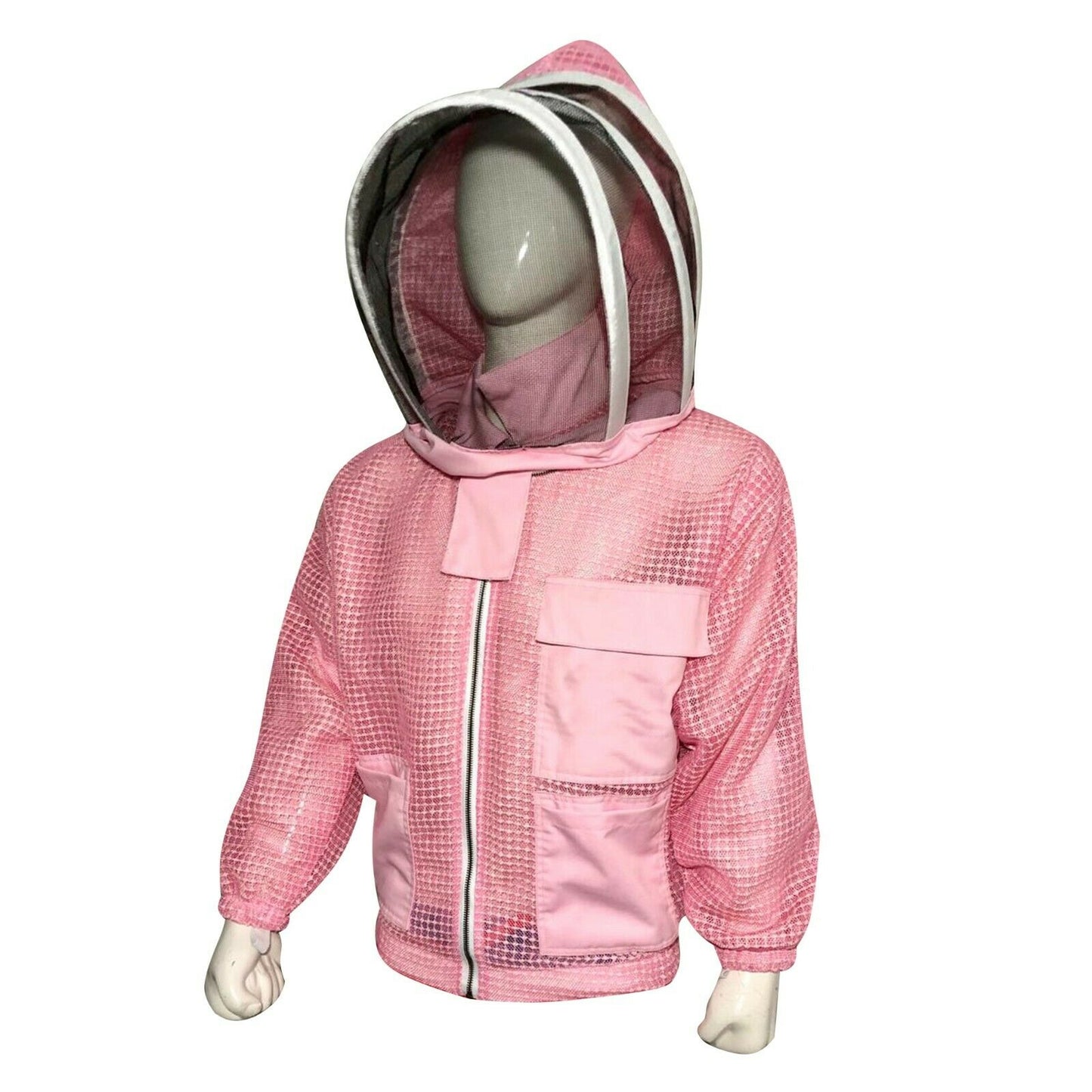 Beekeeping Three Layer Mesh Ultra Ventilated Jacket Pink Fencing Veil (Free Gloves)