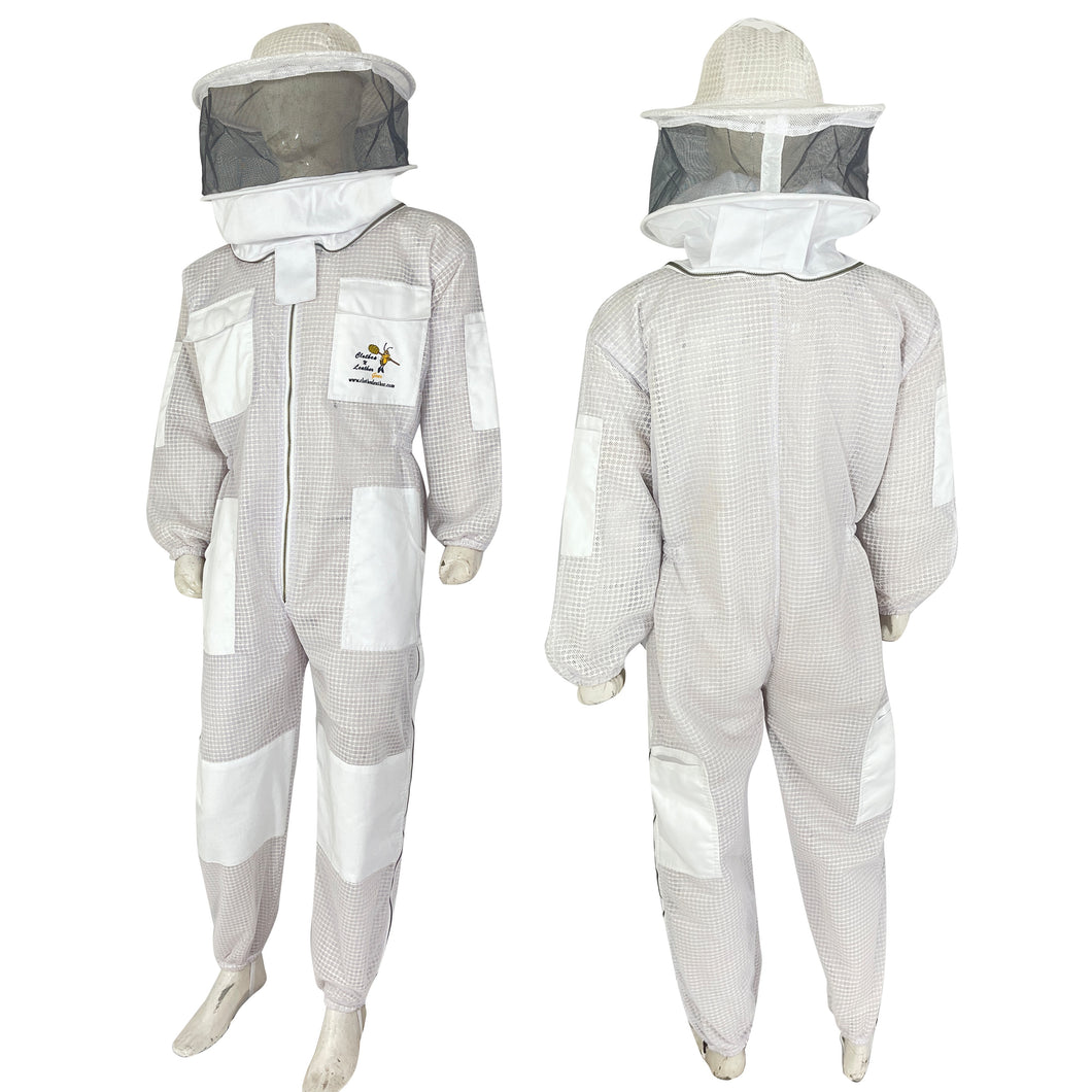 Beekeeping Three Layer Mesh Ultra Ventilated Round Veil Suit in White Colour (Free Gloves)