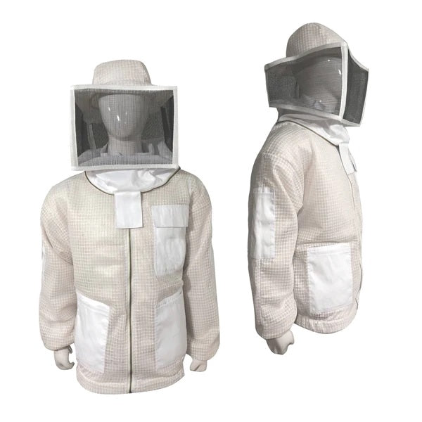 Beekeeping Ventilated Three Layer Mesh Jacket with Square Veil In White Colour