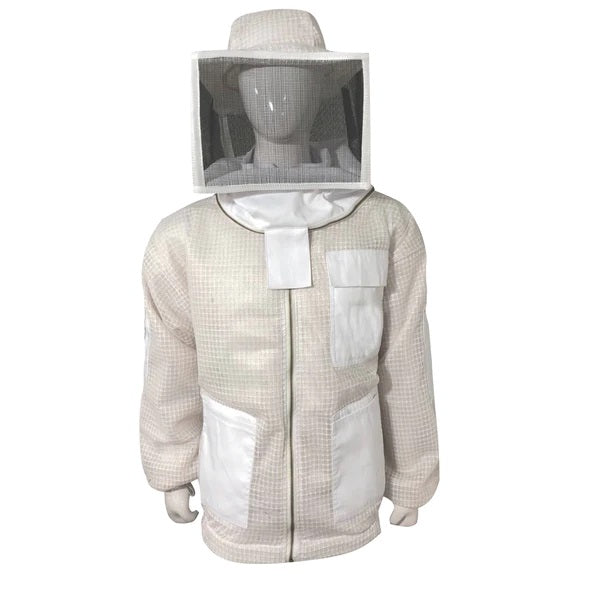 Beekeeping Ventilated Three Layer Mesh Jacket with Square Veil In White Colour