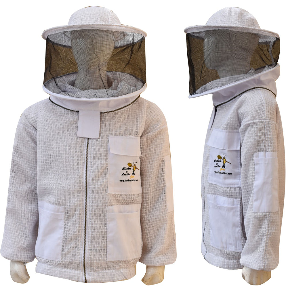 Beekeeping Ventilated Jacket Three Layer Mesh Ultra Round Veil in White Colour (1 X Free Gloves)