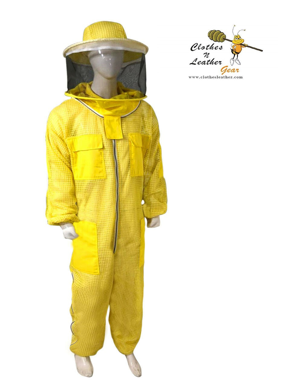 Beekeeping Ventilated Suit Three Layer Mesh Ultra Round Veil in YELLOW Colour (1 X Free Gloves)