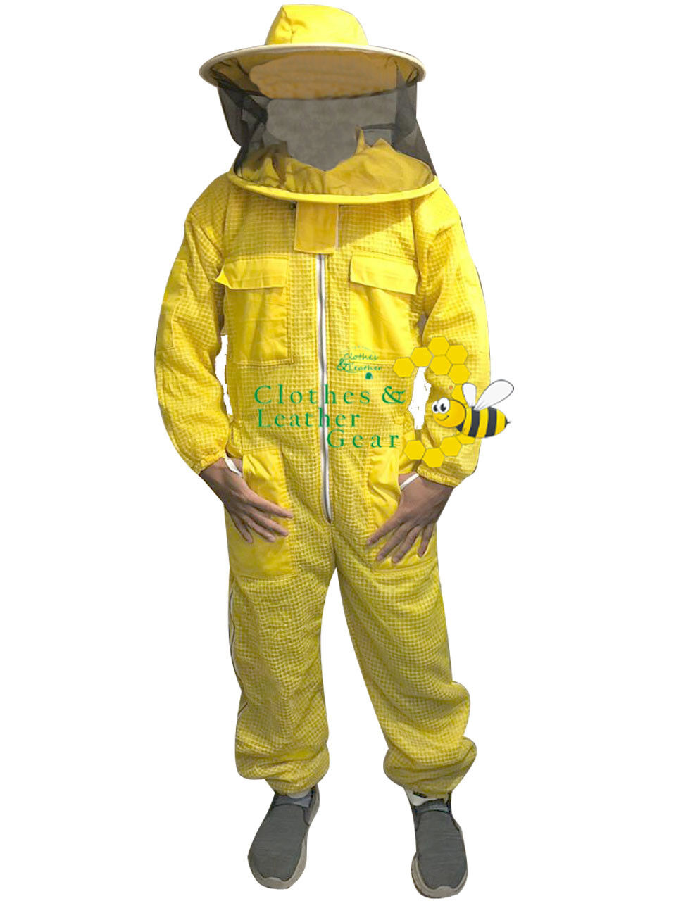 Beekeeping Ventilated Suit Three Layer Mesh Ultra Round Veil in YELLOW Colour (1 X Free Gloves)