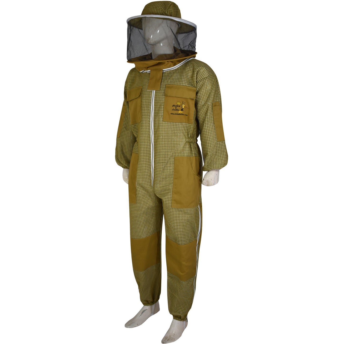 Beekeeping Ventilated Suit Three Layer Mesh Ultra Round Veil in Khaki Colour (1 X Free Gloves)