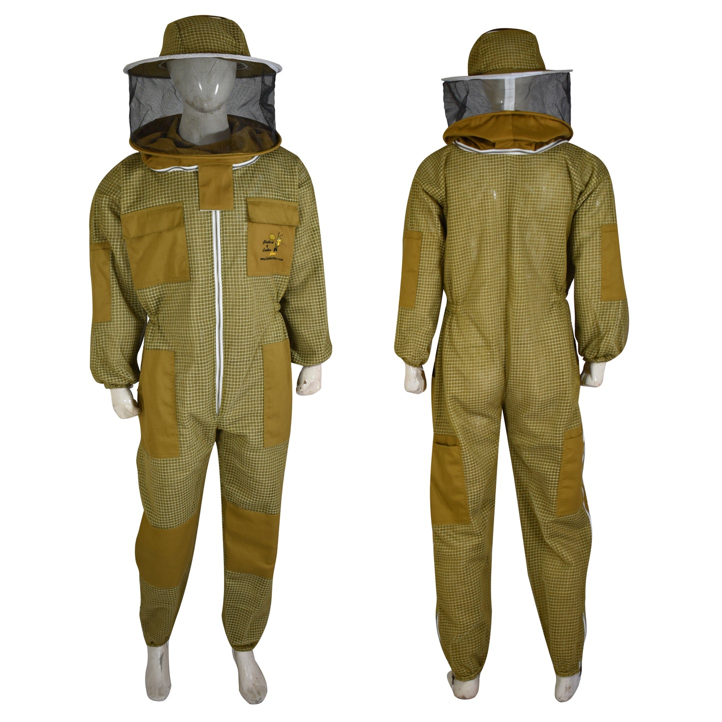 Beekeeping Ventilated Suit Three Layer Mesh Ultra Round Veil in Khaki Colour (1 X Free Gloves)